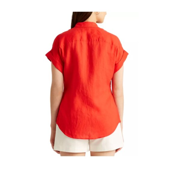 🌷Ralph Lauren Linen Button Up Shirt with Tie Front - Picture 5 of 14